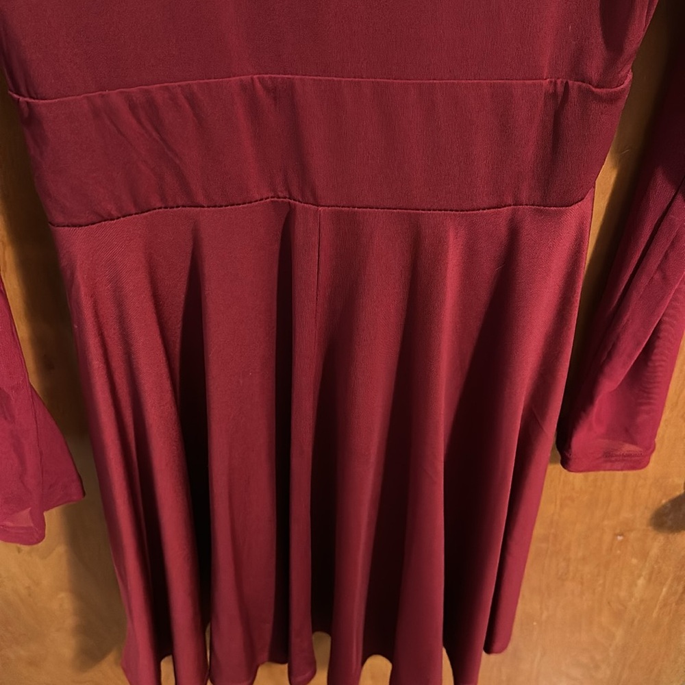 SHEIN Mesh Sleeve Knee Length Dress - Burgundy - Picture 9 of 9